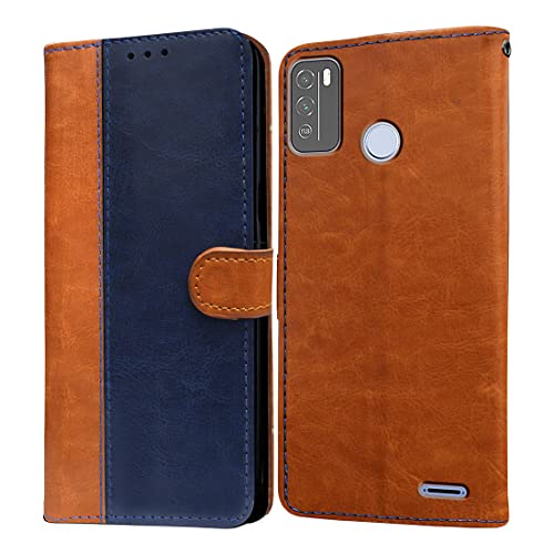 Image of Amazon Brand - Solimo Flip Leather Mobile Cover (Soft, Flexible & Kickstand Back case) Compatible for Micromax in 1b (CamelBlue)