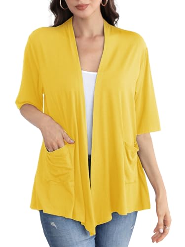 Image of ADANIKI Women 2026 Summer Lightweight Cardigan, Short Sleeve Open Front Casual Trendy Womens Kimono Cover Up with Pocket