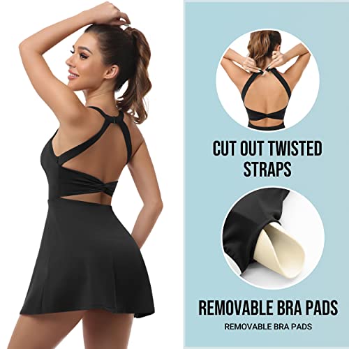 Womens Workout Tennis Dress with Built in Shorts and Bra Athletic Golf Activewear for Exercise3