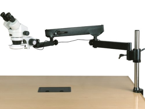 Image of AmScope SM-8BZZ-144S Professional Binocular Stereo Zoom Microscope, WH10x and WH20x Eyepieces, 3.5X-180X Magnification, 0.7X-4.5X Zoom Objective, 144-Bulb LED Ring Light, Articulating-Arm Boom Stand, 110V-240V, Includes 0.5x and 2.0x Barlow Lenses