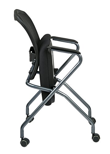 Office Star Deluxe Breathable ProGrid Back Folding Nesting Chair 2-Pack with Armrests and Titanium Finish Frame, Coal FreeFlex