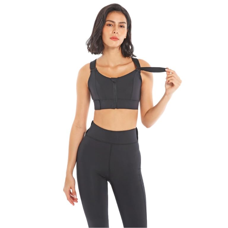 Adjustable Strap Sports Bra (US Cup Band X-Large DDD 40 44) Black