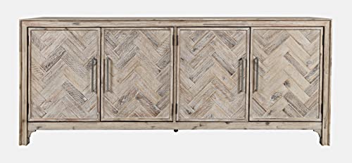 Image of Jofran 79 inch Acacia Wood Four Door Accent Cabinet with Adjustable Shelves, Mid-Century Modern Storage Cabinet for Living Room, Grey Wash