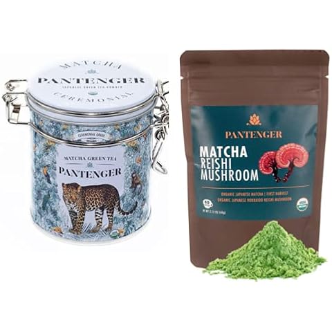 Organic Matcha Green Tea Powder Ceremonial Grade 1 Oz (tin) and Matcha Reishi Mushroom 2.12 Oz. Cover