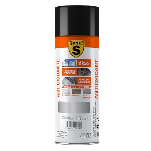 SPSIL Pintura Imprimación Antióxido en Spray Plata 200ml - Mejora la Adherencia de la pintura - Aplicación Directa al Óxido - Previene la Corrosión - Secado Rápido