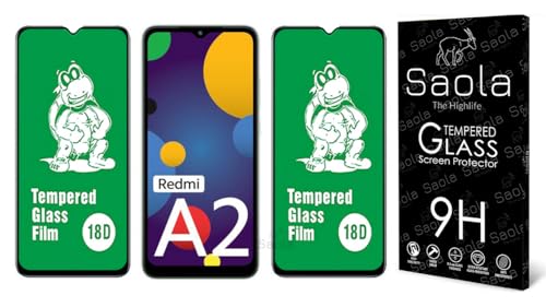 Image of Saola 18D Tempered Glass With Inbuilt AirBag Borders For Xiaomi Redmi A2 (Pack Of 2) with Free Installation Kit. Full screen Coverage - 6.71 inch