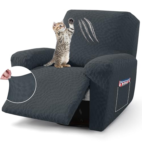 Image of 2026 Stretch Recliner Cover 3-Piece (24 inch-37 inch) Super Soft Recliner Chair Covers with Big Pocket & Anti Slip Ties Stay in Place, Lazy Boy Reclining Slipcover Easy to Put on off Washable, Dark Grey