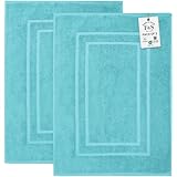 Feather & Stitch 2 Piece Towel Like Bath Mats (30x21 Inch) 100% Cotton Terry Bath Mats, Bathroom Shower Floor Mats [NOT A Bathroom Rug], Soft Absorbent Washable Mats - Aqua