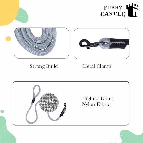 Image of Furry Castle Nylon Rope Leash for Dogs with 360 Degree Rotation for Medium and Large Dogs - White Colour in Small Size
