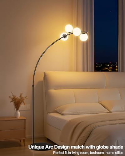 Image of Lightdot Black Arc Floor Lamp for Living Room, 4 Globe Floor Lamp with Shatterproof Shade& Mable Base, Mid Century Modern Tall Standing Lamp for Bedroom /Sofa Beside /Corner Decor(Bulbs Included)