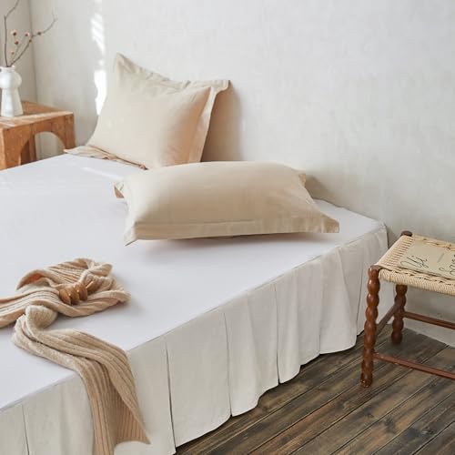 BISELINA French Linen Pleated Bed Skirt, 14" Tailored Draped Natural Linen-Cotton Blend Basic Dust Border Soft Comfort Farmhouse Bedding (14" Queen, White) by BISELINA - Image 8