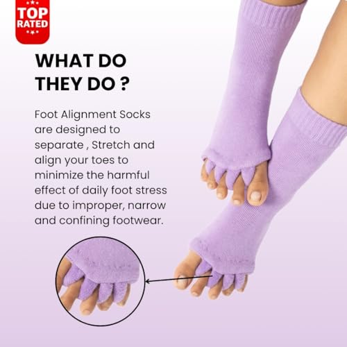Image of DIRTS Original Foot Alignment 5-Toe Separator Orthopedic Cotton Socks for Women & Men - Bunion Corrector & Plantar Fasciitis Support(Light Purple, Large)