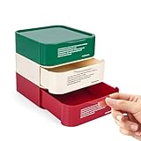 Vibrant Color Design - Featuring 3 colorful storage boxes in red, beige, and green, this set adds trendy colors and beauty worth posting on Instagram to your desk, dressing table, or any room, combining functionality with modern home decor Safe Stack...