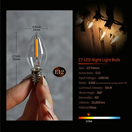 Kiraralite 2 Pack Accessory Cord With 2 C7 2700K E12 Led Bulbs Ul Listed White Cord With On/Off Switch Plugs Candelabra Base Christmas Village Light 0.6 Watt Equivalent 7W Incandescent Bulb #TOP1