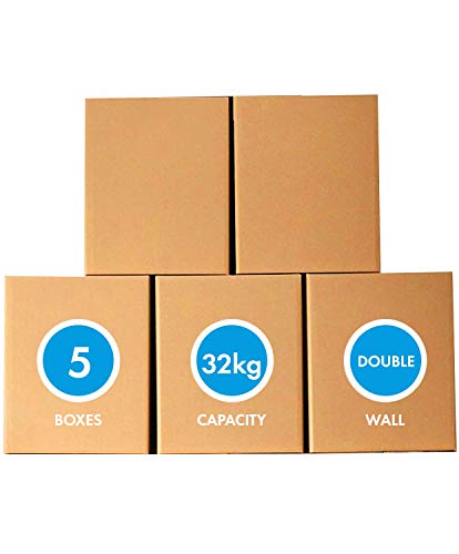 MARKQ [5 Pack] Large Double Wall 100% Recyclable Corrugated Cardboard Moving Boxes with 32 KG Capacity 45 x 45 x 70 cm Brown Carton for Packaging Shipping and Storage 5 ply