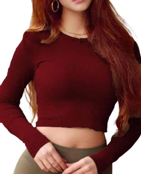 Casual Wear Round Neck Full Sleeves Solid Crop Top for Women, Top for Girls-picture-40
