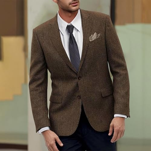 Men's Vintage Herringbone Tweed Jacket Two Buttons Casual Sport Coat Wedding Groomsmen PromBlazer with 2 Pockets2