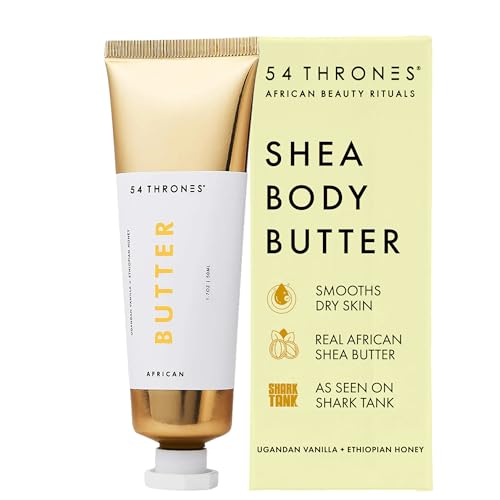 54 Thrones African Beauty Shea Butter, Intensive Dry Skin Support, Moisturizing Body Butter for Women, Moisturizing Body Balm and Cream, Locks in Moisture, Ugandan Vanilla + Ethiopian Honey, 1.7 oz
