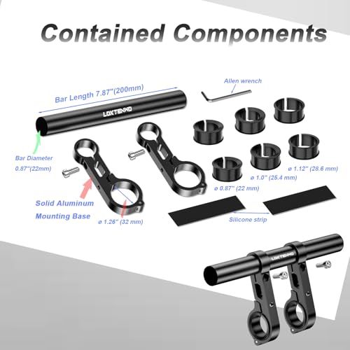 LOKTENWO Bike Handlebar Extender - 7.87\" Aluminum Extension with Aluminum Alloy Dual-Clamp Mounting Base for Bicycle and Motorcycle, Fits Handlebar Diameters of 0.875\"/ 1.0\"/ 1.125\"/ 1.26\"