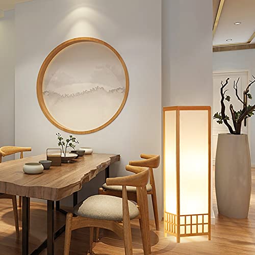 Lámpara de pie Japonesa artesanal con pantalla de papel pergamino selecto