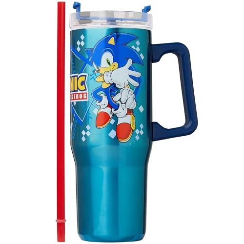 Get Trend Sonic the Hedgehog Insulated Tumbler with Straw for Kids, 32 oz Reusable Stainless Steel...