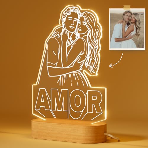 DPDP Cuadro Personalizado con Foto y Diseño de Líneas - Regalo Aniversario & Cumpleaños Pareja - Lampara Personalizada con Foto - Regalos Originales para Mujer Hombre para San Valentín y Navidad