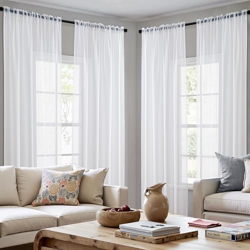 MIULEE 4er Set Voile Vorhang Transparente Gardine aus Voile Polyester Stangendurchzug Transparent Wohnzimmer Luftig Dekoschal für Schlafzimmer Weiß 140×245 cm (BxH), Rod Pocket