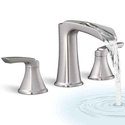 HOIGY 3 Hole Roman Tub Faucet Waterfall Brass Brushed Nickel Bathtub Faucet Set, High Flow 6-16 Inch...