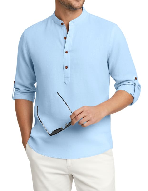 macsivo Men's Cotton Polyster Blend Solid Short Kurta with Mandarin Collar Full Sleeve Button Closure Curved Hem Regular Fit | Short Kurta for Man-picture-22