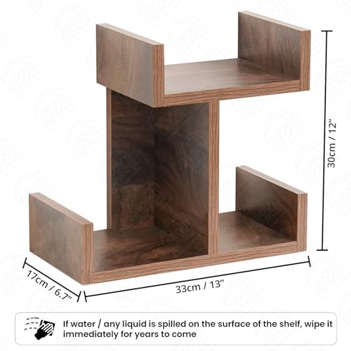 Image of ABOUT SPACE Table Top Bookshelf - Countertop Bookcase with 3 Shelves, DIY Engineered Wood Multipurpose Storage Organizer Table Shelf Book Rack for Home Study Room (L 33 x B 17 x H 30 cm - Walnut