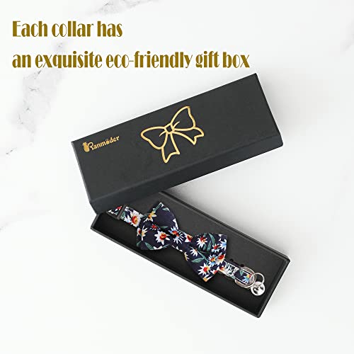 Image of Cat Collar Breakaway with Bells,Cute Cat Bow Tie,1 Pack Safety Kitten Plaid & Flower Collar for Girl Boy Male Cats(Dark Blue /Flower)