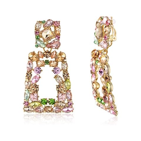 EVER FAITH Rechteckige Ohrclips für Damen funkelnde Strasssteine geometrische Statement Ohrringe Clips on Frühling Rosa Cover
