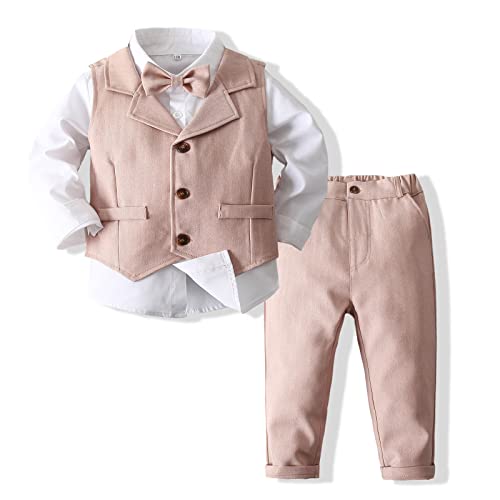 Image of Kimocat Baby Boys Gentleman Bowtie Formal Outfit Suits Tuxedo Vest Wedding Party Suit