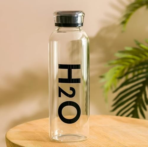 Image of Glass Borosilicate Water Bottles, H2O Fridge Water Bottle With Cap, Leak Proof & Airtight Lid, Water Bottle For Office, School, College - 1Lt Bottles With Time Marker (Multicolor Cap 1000ML)