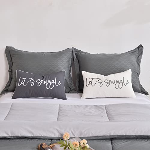 Sunkifover Decorative Lumbar Pillow Covers 12X20 Inches, Soft Solid Rectangular Pillow Cover, Embroidered Rectangle Pillow Case With Let's Snuggle Saying For Bed, Bedroom (Color Grey) #TOP3