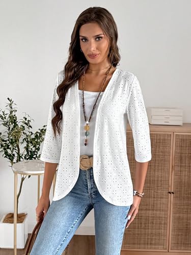 Chic and Cozy: Women's White Casual Hollow-Out Embroidered Jacket (X-Large) for Fall/Winter - Image 2