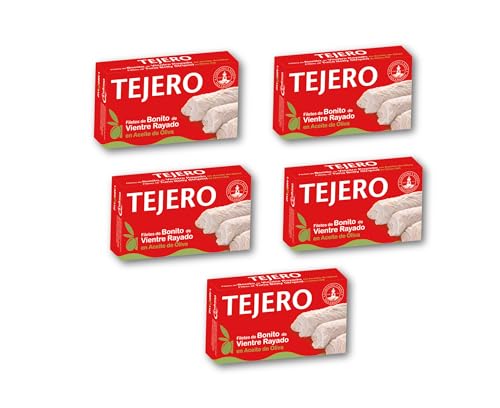 Tejero - Conserva de Pescado | Filetes de Bonito Vientre Rayado en aceite de oliva - 5 Latas x 120 gr