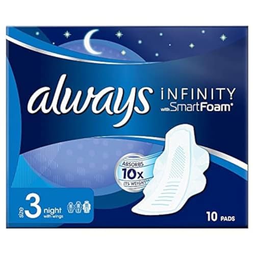 Always Infinity Night (Size 3) Sanitary Pads with Wings, 10 per Pack (Pack of 4)