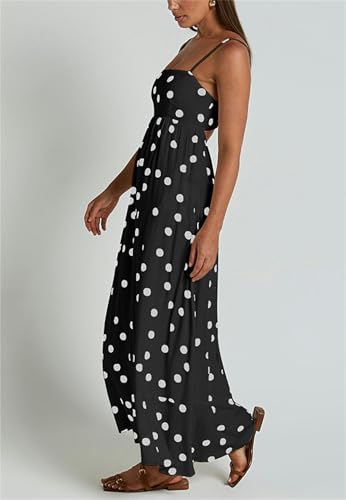Image of Yuemengxuan Boho Maxi Dresses for Women Spaghetti Strap Flowy Smocked Long Dress Casual Summer Vacation Beach Maxi Dress