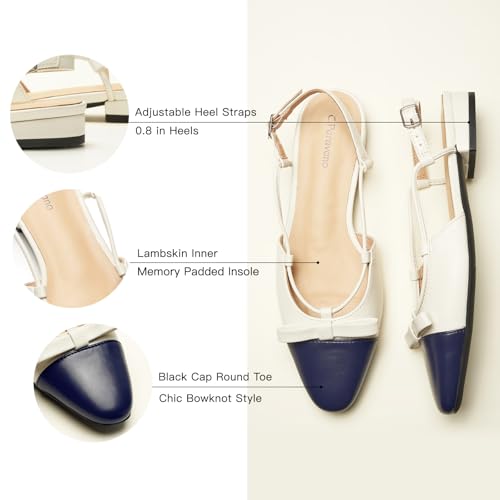 C.Paravano Women's Almond Toe Slingback Flats with Cap, Stylish Comfort Flats for Casual, Dressy, Office Wear3