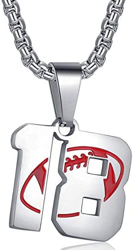 Rehoboth Football Rugby Jersey Number 0-99 Pendant Necklace for Women Men 22+2 Inch Adjustable Stainless Steel Chain