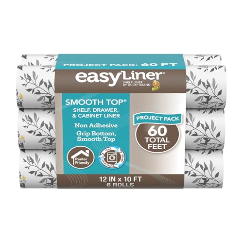 Smooth Top EasyLiner for Cabinets & Drawers - Easy to Install & Cut to Fit - Shelf Paper & Kitchen Drawer Liner Non Adhesive - Non Slip Shelf Liner - 12 Inch Width - 60 Total Feet - Dark Gray Branch