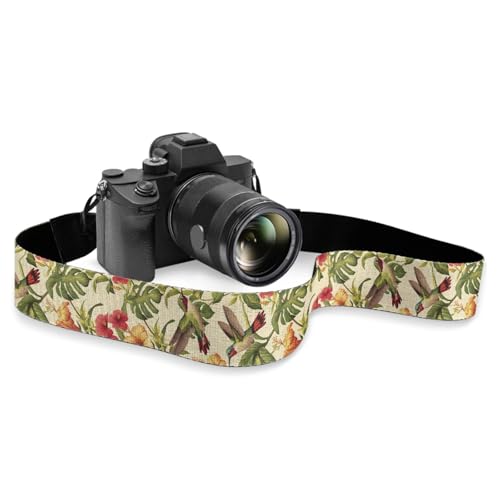 GLENLCWE Retro Hummingbird Floral Camera Strap Canvas Shoulder Neck Strap Belt with Buckles Fit All Cameras,2''Wide Strap for Adults Kids Photographers