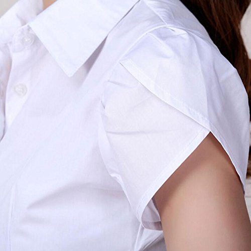 Double Plus Open Dpo Women's Cotton Button Down Shirt Short Sleeve Collared Blouse Sky Blue #TOP3
