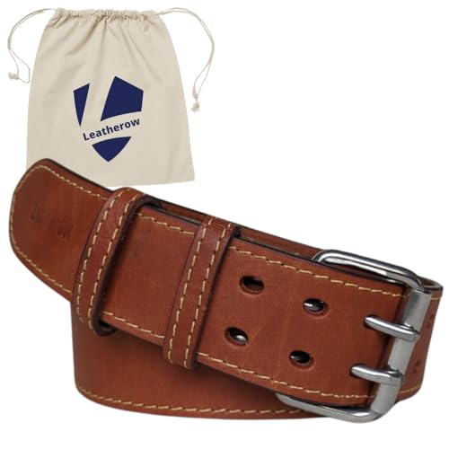 Leatherow 2 Inch Wide Leather Tool Belt for Men Work | Oil Tanned Adjustable Waist Grain Leather Belt for Carpenters Electricians and Contractors (Tan 30-46)