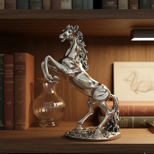 Image of 999 Pure Silver Plated Rearing Horse Statue | Triumphant Vastu Showpiece for Success, Power & Progress | Elegant Standing Horse Idol for Home Decor