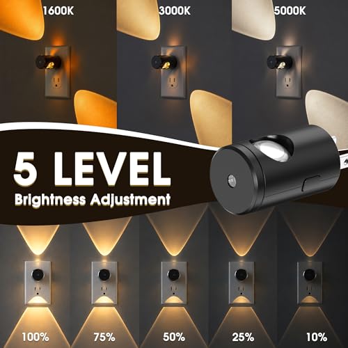 Image of Briignite LED Night Light Project 180 Rotating Night Lights Plug into Wall | 2 Pack Mini Lens, Dusk to Dawn Sensor, 3000K /5000K /Amber Dimmable Nightlight for Hallway Bathroom Room Decor