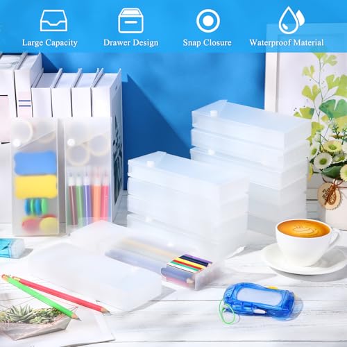Image of Watersay 24 Pcs Slider Pencil Case Bulk for Classroom Clear Plastic Pencil Box with Pull out Drawer Snap Closure Storage Box Translucent Crayon Boxes Back to School Organizer (Transparent)