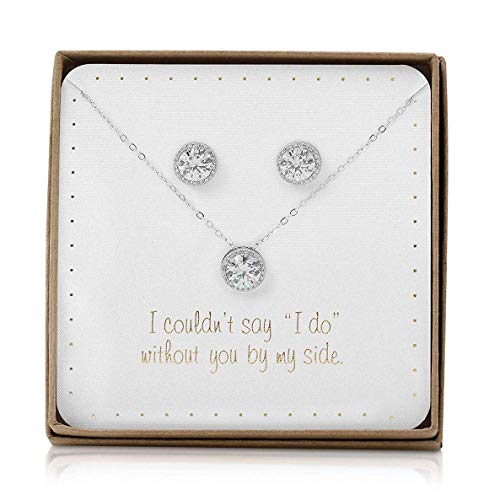 BRIDE DAZZLE Bridesmaid Gift Set - Pretty Halo Cubic Zirconia Necklace & Earrings Set (18