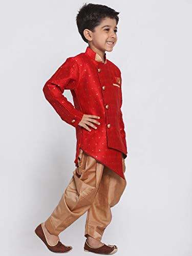 Image of JBN Creation Light Blue Cotton Silk Blend Boys Indo Wstern Style Sherwani Set